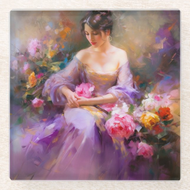 Posavasos De Vidrio Retrato elegante (Anverso)