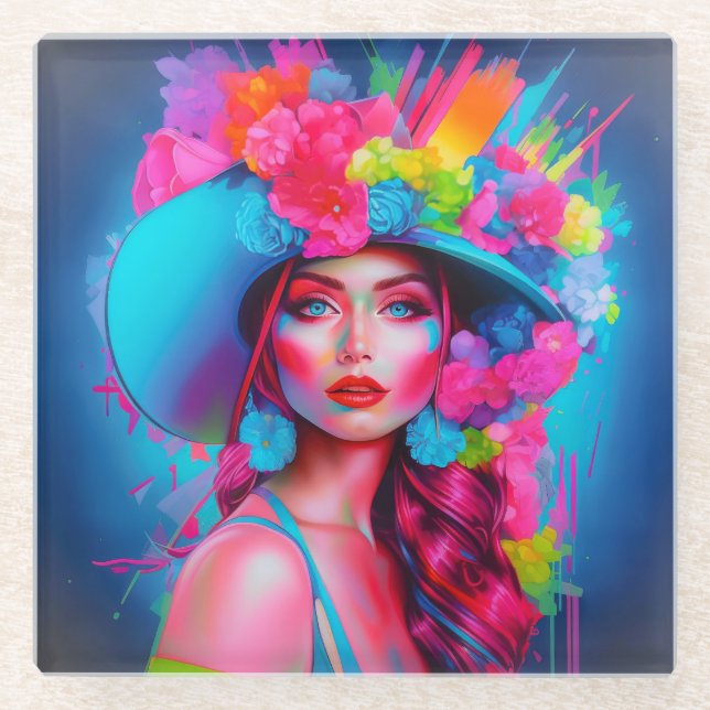 Posavasos De Vidrio Retrato floral de Neon Fantasy (Anverso)