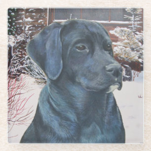 Posavasos De Vidrio retrato parecido a la vida del perro labrador negr