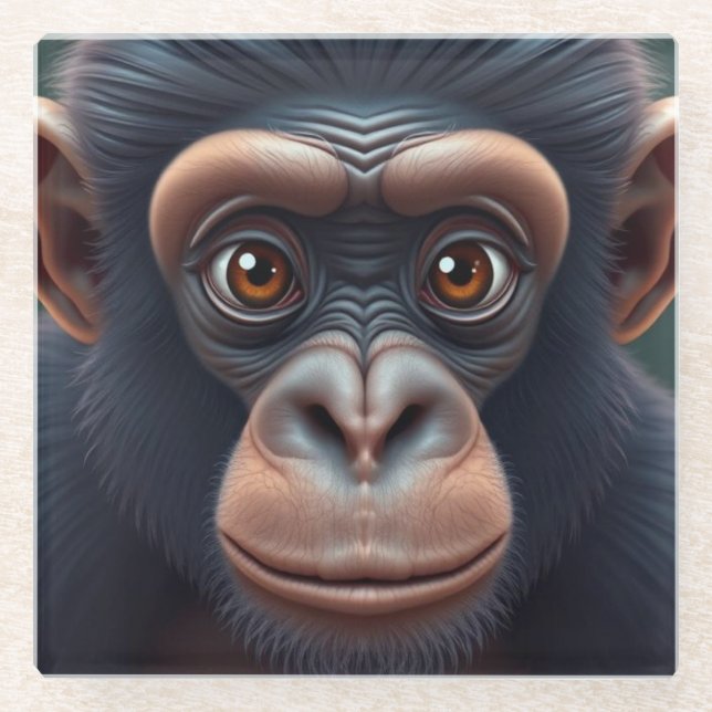 Posavasos De Vidrio Retrato satírico de Chimpanzee Anime (Anverso)