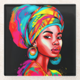 Posavasos De Vidrio Retrato vibrante con envoltura de cabeza colorida