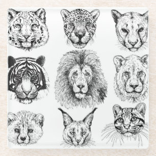 Posavasos De Vidrio Retratos de animales dibujados a mano