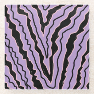 Posavasos De Vidrio Retro Bold Abstracto Negro Purpura Onda de Raya
