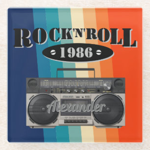 Posavasos De Vidrio Retro clásico boom box rock n roll music vintage