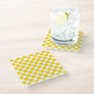 Posavasos De Vidrio Retro de ajedrez con control amarillo y blanco