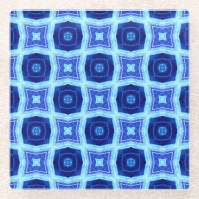 Posavasos De Vidrio Retro de patrón de círculo azul claro y oscuro (Anverso)