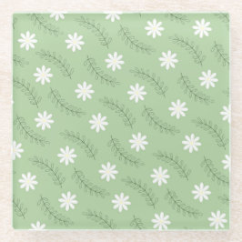 Posavasos De Vidrio Retro Floral Verde Sage caprichoso, alegre