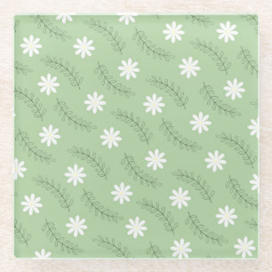 Posavasos De Vidrio Retro Floral Verde Sage caprichoso, alegre