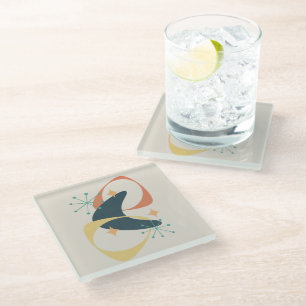 Posavasos De Vidrio Retro Mid Century Atomic Abstract Charcoal