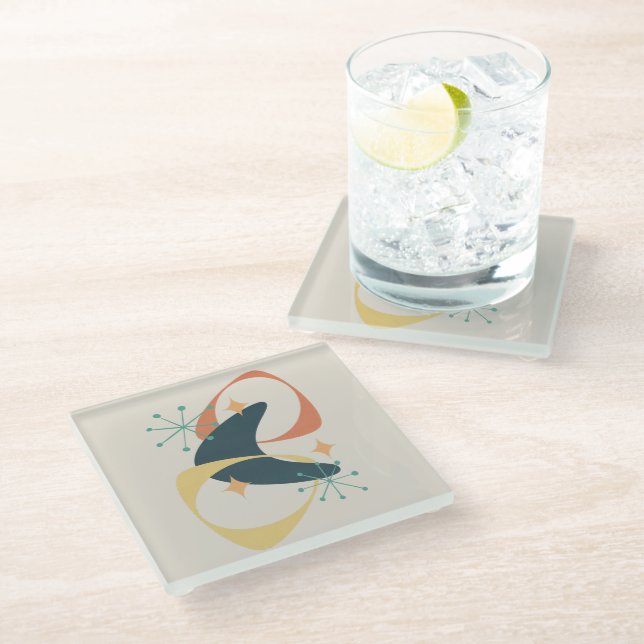 Posavasos De Vidrio Retro Mid Century Atomic Abstract Charcoal (Angular)