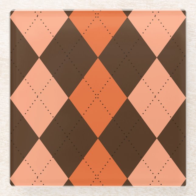Posavasos De Vidrio Retro Naranja y Brown Autumn Argyle (Anverso)
