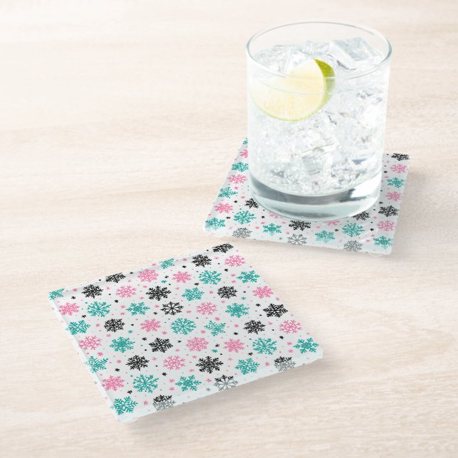 Posavasos De Vidrio Retro Snowflakes (Angular)