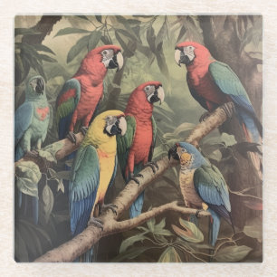 Posavasos De Vidrio Reunión de Loros Botánicos y Estudio de Dosel Vibr