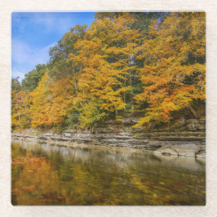 Posavasos De Vidrio Río azul en otoño