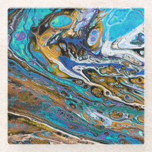 Posavasos De Vidrio River Beach, abstracto de agua y piedras