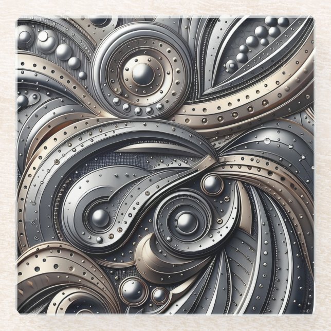 Posavasos De Vidrio riveted metal curves  (Anverso)