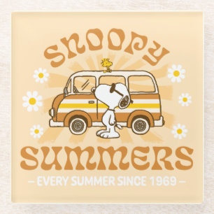 Posavasos De Vidrio Road Trippin   Peanuts Snoopy Summers