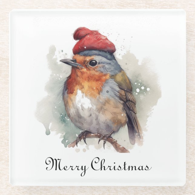 Posavasos De Vidrio Robin Winter Delight, personalizado (Anverso)