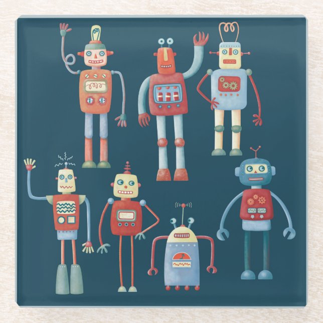 Posavasos De Vidrio Robots retro vintage (Anverso)