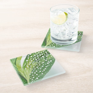 Posavasos De Vidrio Rocío Matutino Hoja Verde