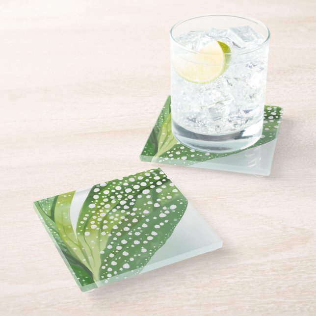 Posavasos De Vidrio Rocío Matutino Hoja Verde (Angular)