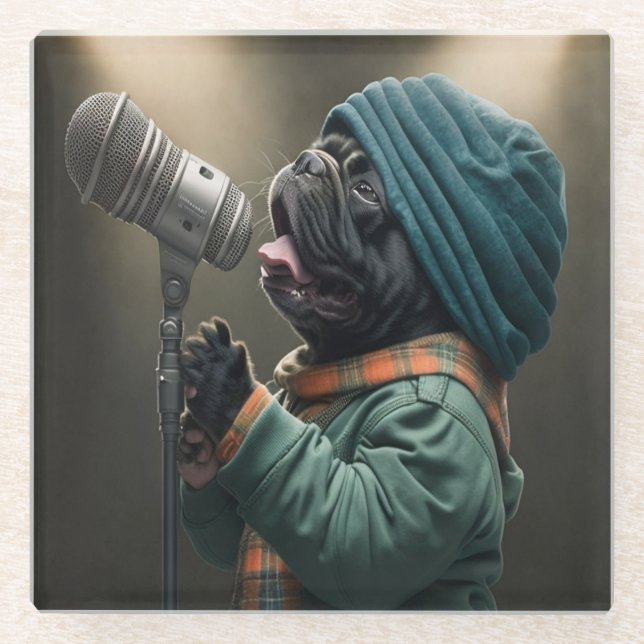 Posavasos De Vidrio Rockstar Pug: Prepárate para ser encantado (Anverso)