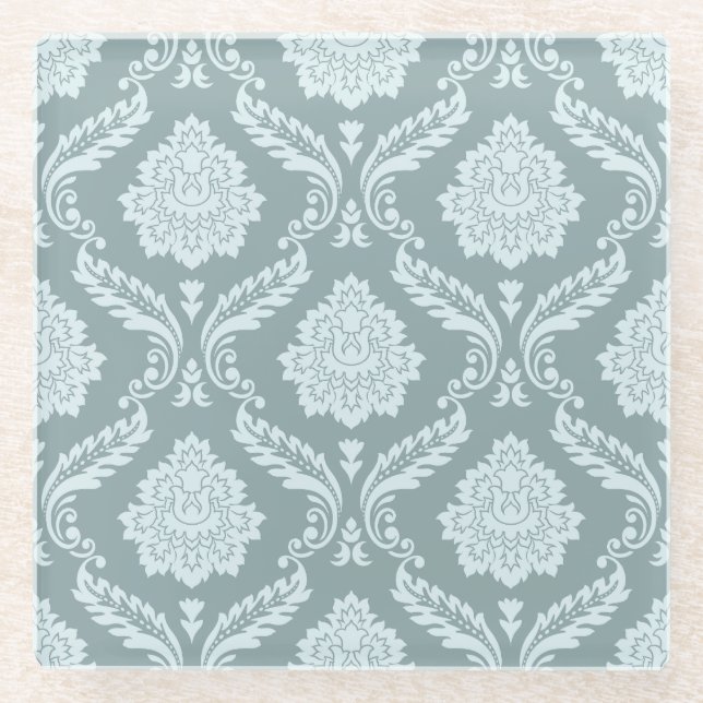 Posavasos De Vidrio Rococo Damask Pattern Duck Egg Blue+Teal (Anverso)