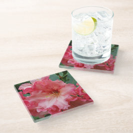 Posavasos De Vidrio Rododendros rosados floral en flor