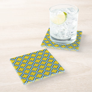 Posavasos De Vidrio Rojo azul amarillo y bebé, Entramado, Quatrefoil