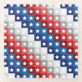 POSAVASOS DE VIDRIO ROJO BLANCO AZUL GRIS ESTRELLAS PATRIÓTICAS