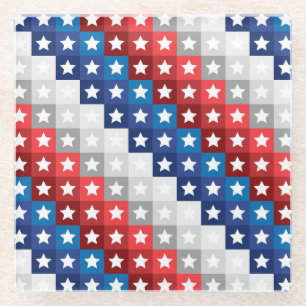 POSAVASOS DE VIDRIO ROJO BLANCO AZUL GRIS ESTRELLAS PATRIÓTICAS