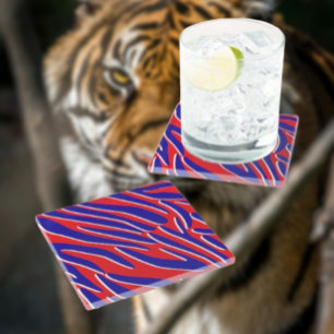 Posavasos De Vidrio Rojo, Blanco y Audaz   Alfombra de rayas de tigre