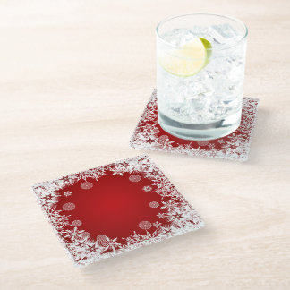 POSAVASOS DE VIDRIO ROJO CON AGUA DE BLANCOS DE INVIERNO