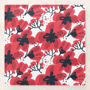 Posavasos De Vidrio Rojo de la Blossom: Patrón Abstracto De Mano.