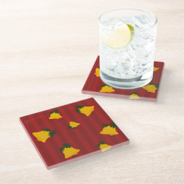 Posavasos De Vidrio Rojo de vacaciones Dorado Campana de Navidad