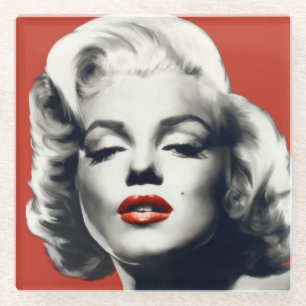 Posavasos De Vidrio Rojo en los labios rojos Marilyn