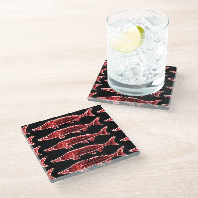 Posavasos De Vidrio rojo esturgeo negro (Angular)