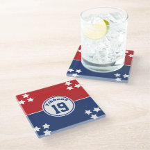 Posavasos de vidrio rojo y azul inspirado en depor