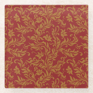 Posavasos De Vidrio Rojo y estampado de flores del oro
