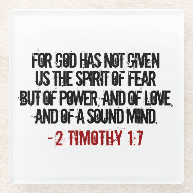 Posavasos De Vidrio Rojo y Negro 2 Timothy 1:7 (Anverso)