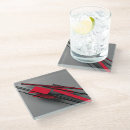 Posavasos De Vidrio Rojo y Negro Minimalista Moderno Abstracto