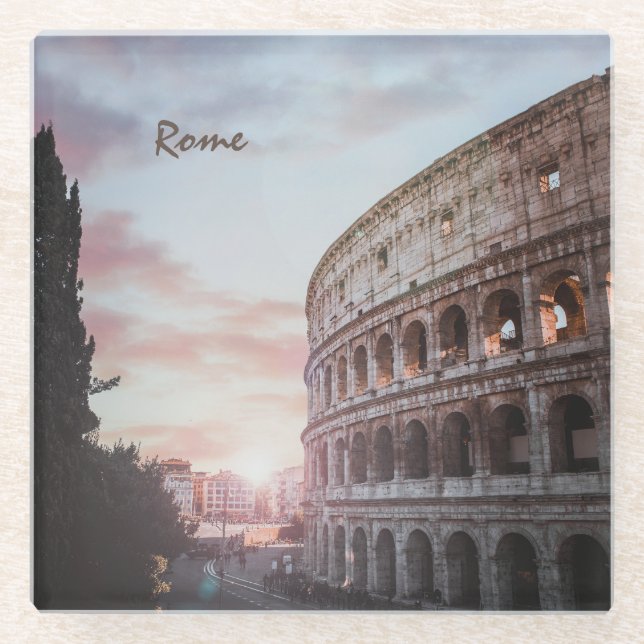 Posavasos De Vidrio Roma Arquitectura antigua, paisaje de ciudad atard (Anverso)