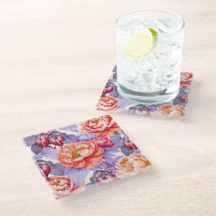 Posavasos De Vidrio Romance Peony & Bleeding Heart Flowers Coaster