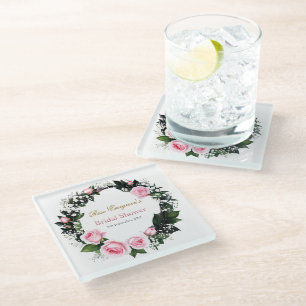 Posavasos De Vidrio Romance ruborizante: ducha de novia rosa