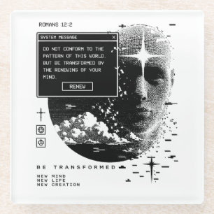 Posavasos De Vidrio Romanos 12:2 Renueva Tu Mente Alerta de Mensaje de