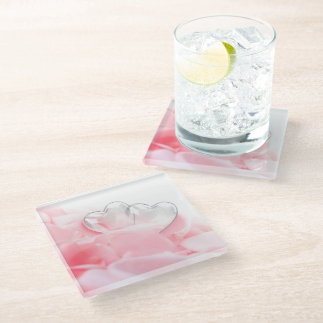 Posavasos De Vidrio Romantic Glass Hearts Rose Petals (Angular)