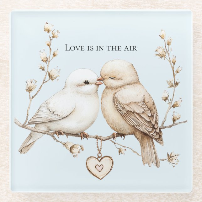 Posavasos De Vidrio Romantic Love Birds Heart Wedding (Anverso)