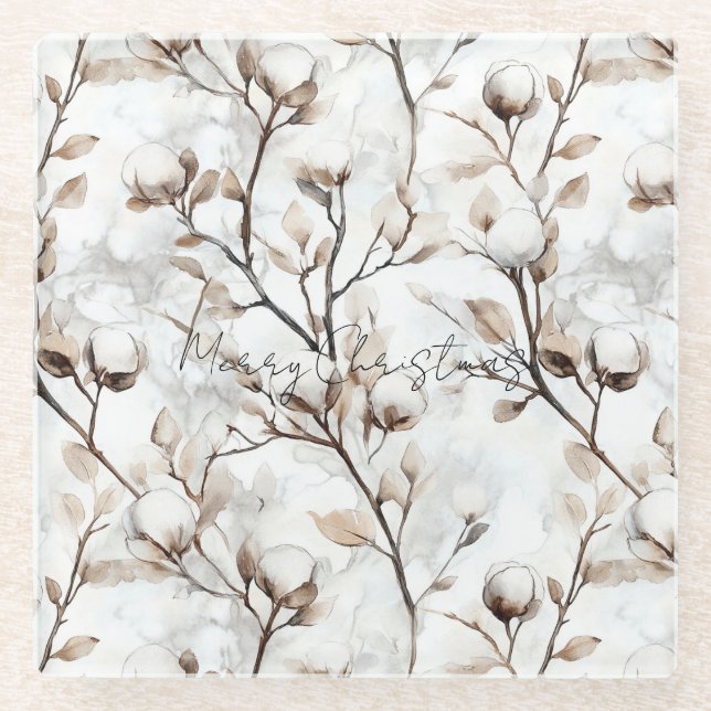 Posavasos De Vidrio Romantic Pretty White Flowering Tree Christmas (Anverso)