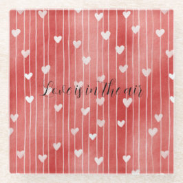 Posavasos De Vidrio Romantic Red White Stripes Hearts Love