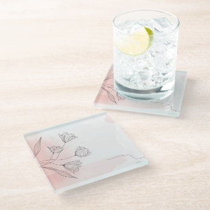 Posavasos De Vidrio Romántico Floral Acuarela Rosa